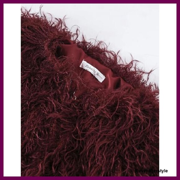 Faux Fur Coat Vintage Shaggy Warm Jacket Long Sleeve Y2K Chic - Picture 6 of 8